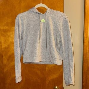 Adidas Light Gray Hoodie with Neon Logo
